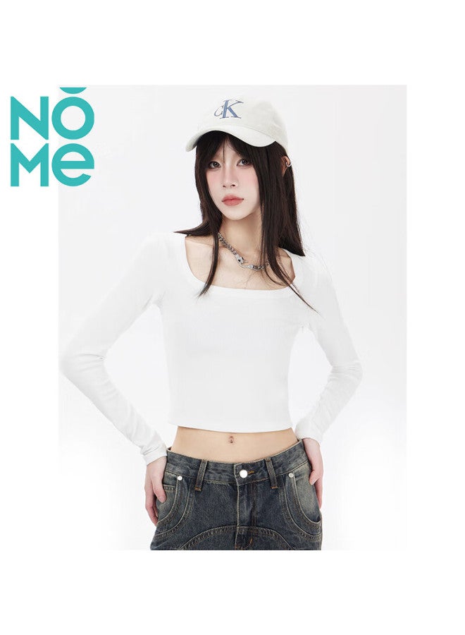 Nome Women's New Short Style Square Neck Long Sleeve Basic Top White S - Image 1
