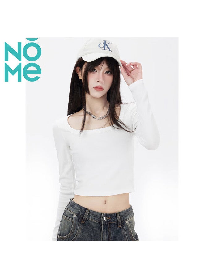 Nome Women's New Short Style Square Neck Long Sleeve Basic Top White S - Image 3