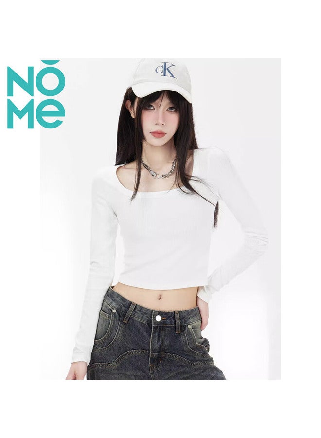 Nome Women's New Short Style Square Neck Long Sleeve Basic Top White S - Image 4