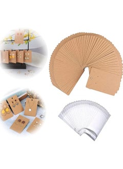 SYOSI Earring Holder Cards, Earring Display Holder Cards set for Earrings Necklace Jewelry Display and Packaging, Kraft Color, 100 Pcs Earring Cards and 100 Pcs Self- Sealing Bags  - Image 1