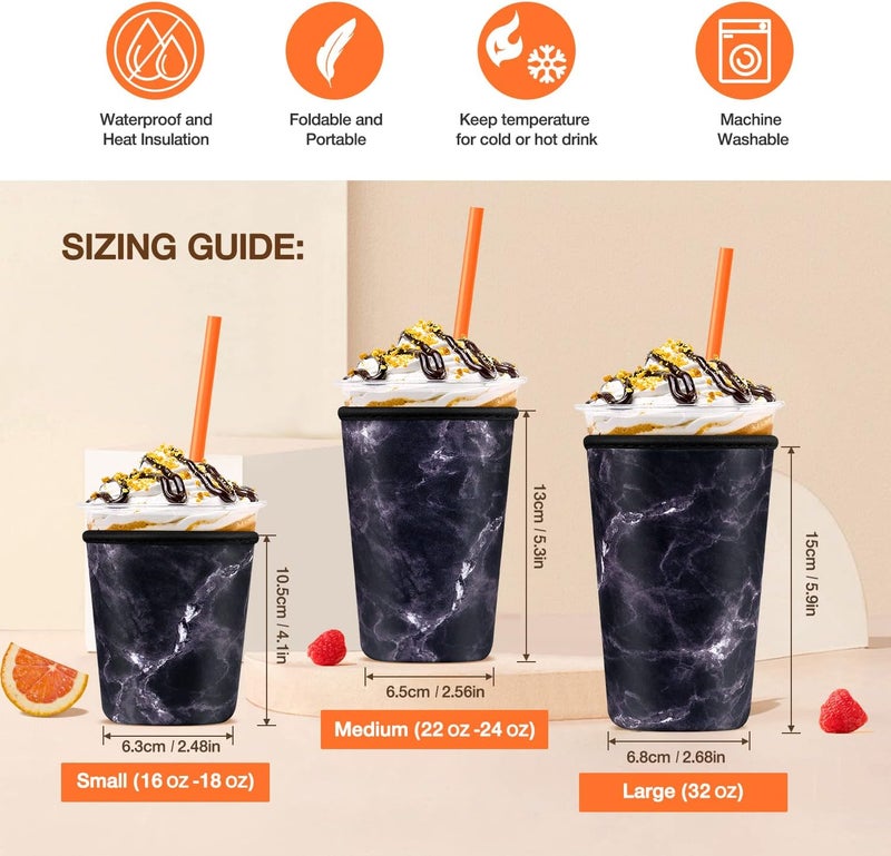 KPX Iced Coffee Cup Sleeve for Large Sized Cups, Reusable Neoprene Iced Coffee Cup Holder for Hot Cold Drinks, Compatible with Starbucks, Dunkin Donuts, and More (Black Marble) - Image 2