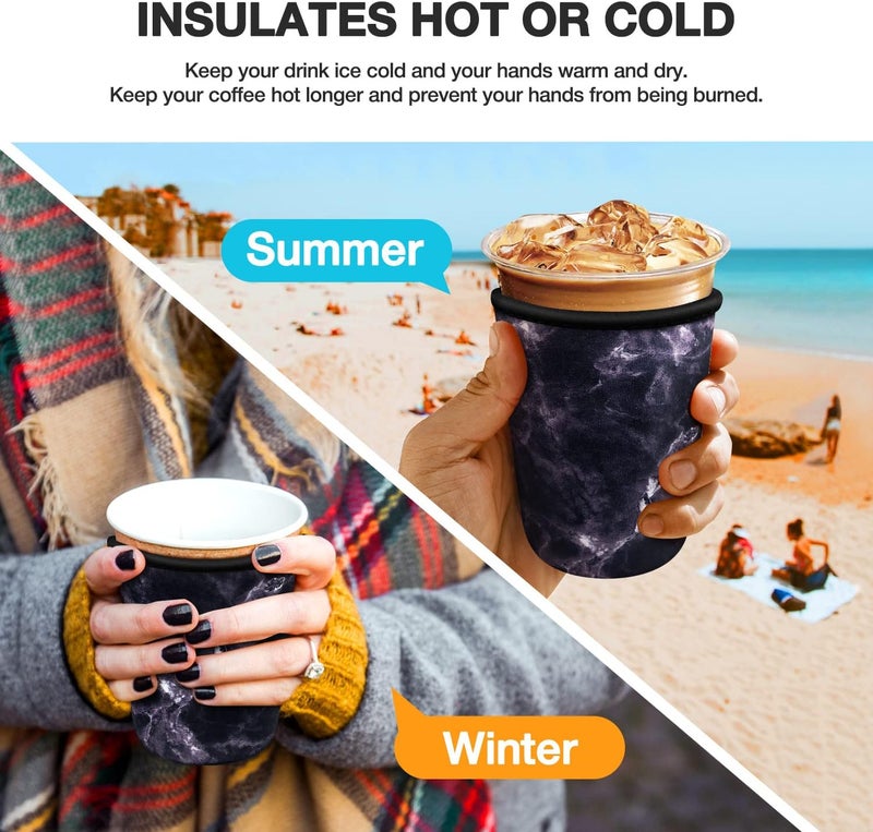 KPX Iced Coffee Cup Sleeve for Large Sized Cups, Reusable Neoprene Iced Coffee Cup Holder for Hot Cold Drinks, Compatible with Starbucks, Dunkin Donuts, and More (Black Marble) - Image 4