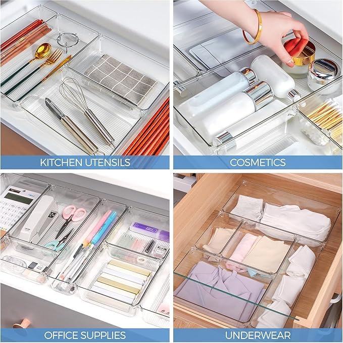 Kaito Drawer Organizer Storage Bins Set of 6 Glass Look Transparent Containers for Kitchen Office Bathroom Vanity - Image 5