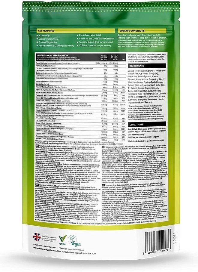 vivo - Life Thrive Vegan Superfood with Vitamins Minerals Fruits & Greens, Blueberry & Lucuma Flavour, 30 Servings - 8.46oz - Image 1