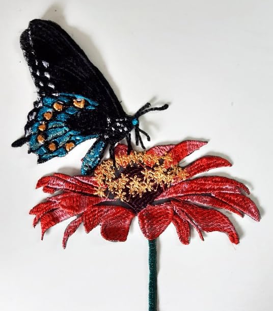 Generic Embroidery Butterfly Patch and Flower Patch, Nature Embroidered Patch 7 inch Hight - Image 1
