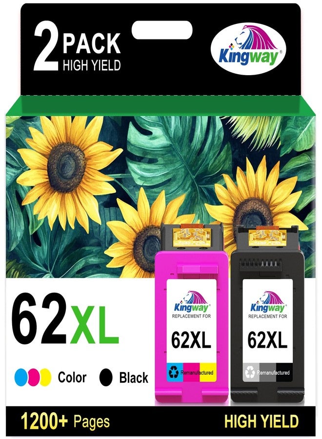 KINGWAY 62XL Ink Cartridges Black and Color Replacement for HP Ink 62 for HP 62XL Ink Cartridge Combo Pack HP62 HP62XL Envy 7640 7645 5660 5540 5661 OfficeJet 5740 8040 Mobile 200 250 258 Printer Ink 62 - Image 1