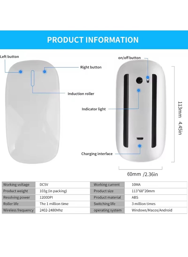 Wireless Mouse Rechargeable Bluetooth White, Multi-Touch Surface, Slim Portable Design, Ergonomic, Quiet Travel Computer Mouse for PC Laptop, Rechargeable (White) - Image 3