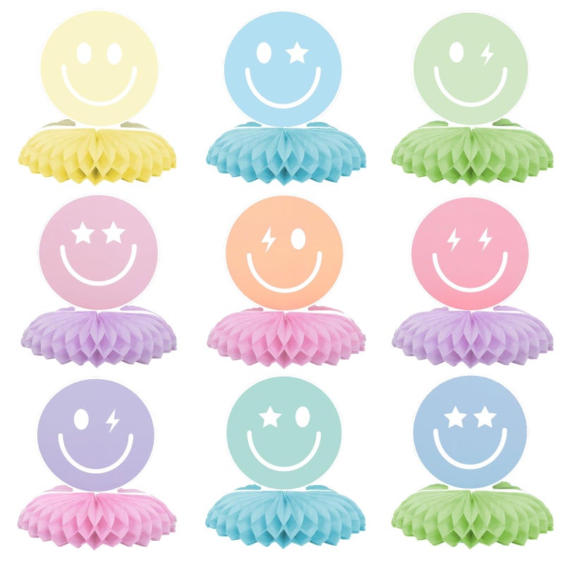 Whaline 9Pcs Smile Face Honeycomb Centerpieces Pastel Smile Face Tabletop Signs Cute Tiered Tray Decor for Birthday Bachelorette Party Home Kitchen Table Decor - Image 3