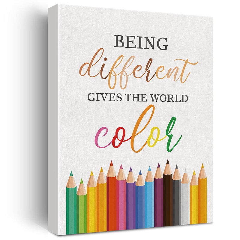 Inspirational Diversity Wall Art being Different Gives the World Color Watercolor Canvas Painting Prints for Classroom Wall Decor Framed Artwork Gifts12x15 Inch