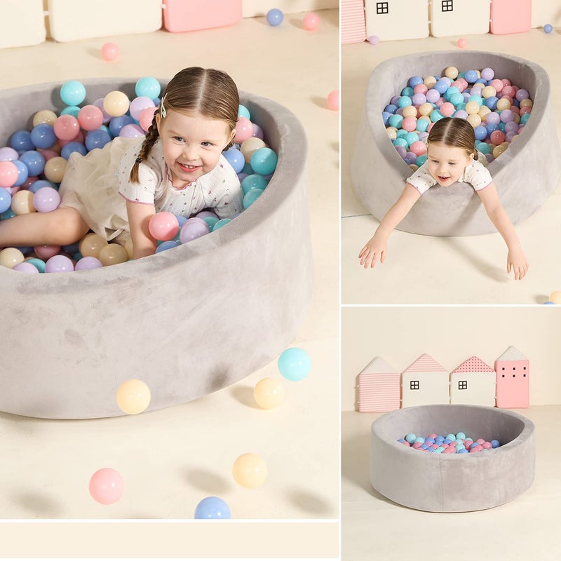 TRENDBOX Foam Ball Pit for Toddlers, 35x11 inch Soft Baby Ball Pit with Washable Velvet Cover (Balls not Included)- Grey - Image 3
