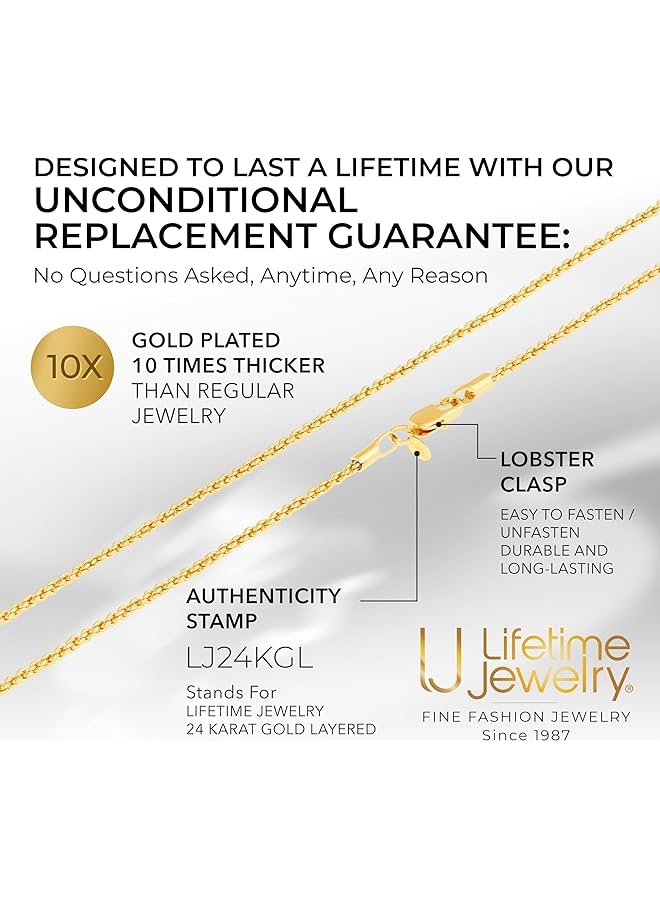 Lifetime Jewelry 1Mm Rope Chain Necklace 24K Real Gold Plated For Women And Men - Image 5