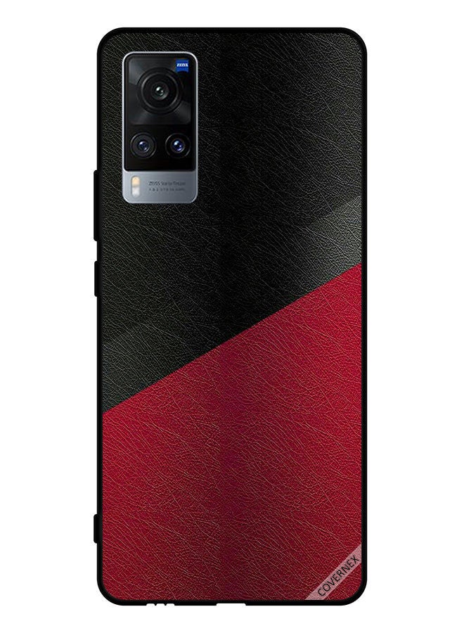Covernex Protective Case Cover For Vivo X60 Black & Red Leather Pattern - Image 1