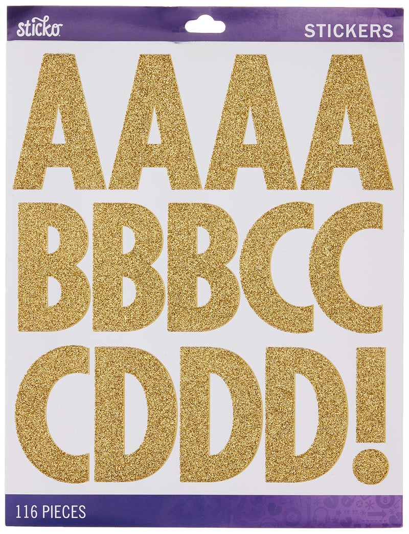 Sticko Alphabet Stickers Regular XLarge Gold Glitter Futura