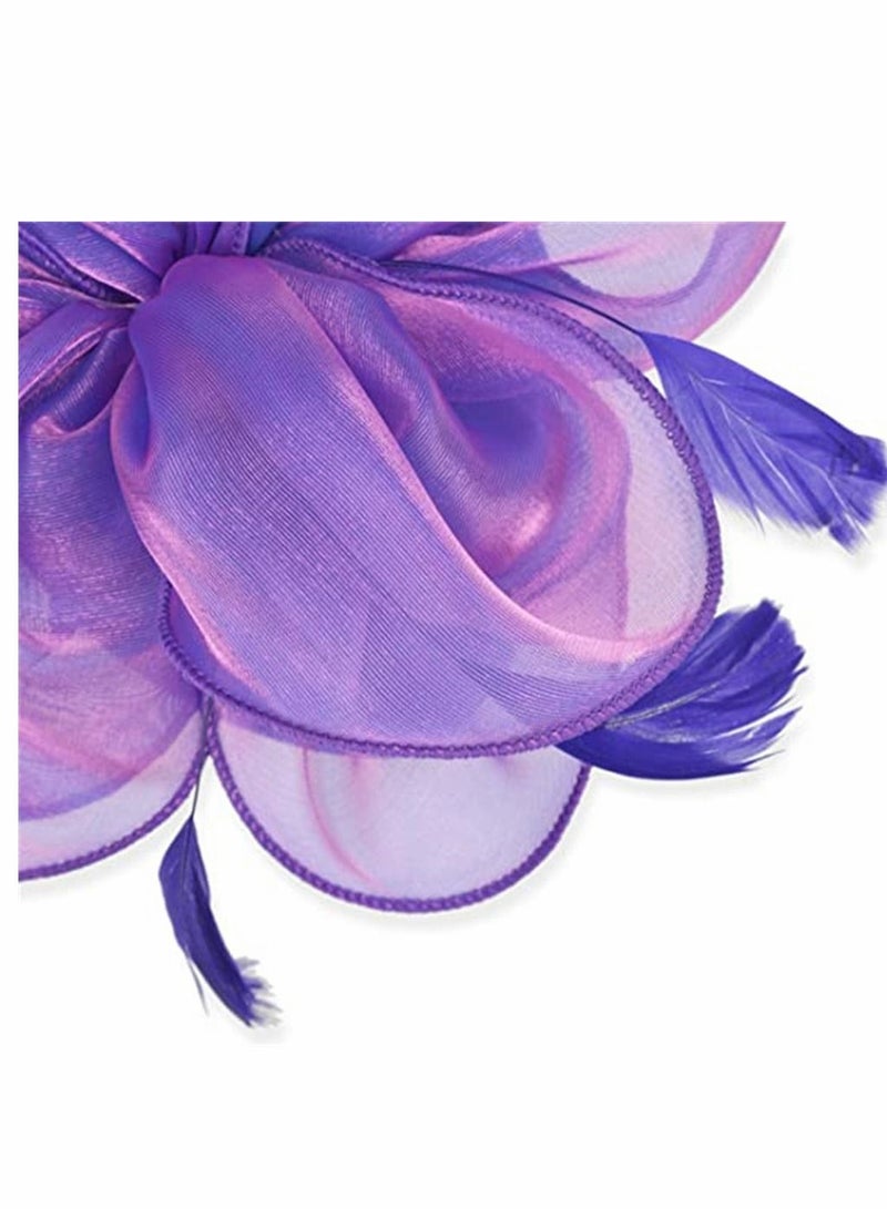 SYOSI Fascinators Hat Tea Party Headwear Ribbons Feathers with a Headband and a Hair Clip, Women Elegant Hat Tea Party Royal Banquet Hats Hair Clip for Girls and Women, Purple - Image 2