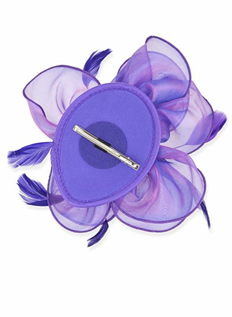 SYOSI Fascinators Hat Tea Party Headwear Ribbons Feathers with a Headband and a Hair Clip, Women Elegant Hat Tea Party Royal Banquet Hats Hair Clip for Girls and Women, Purple - Image 4