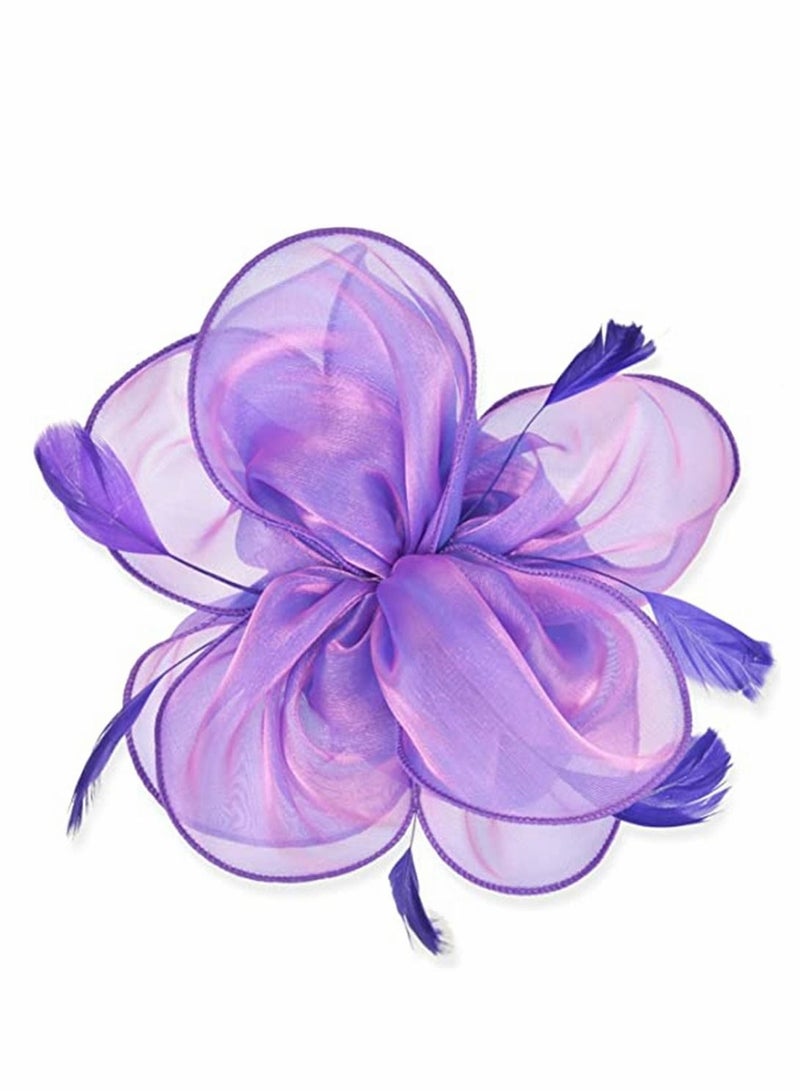 SYOSI Fascinators Hat Tea Party Headwear Ribbons Feathers with a Headband and a Hair Clip, Women Elegant Hat Tea Party Royal Banquet Hats Hair Clip for Girls and Women, Purple - Image 5