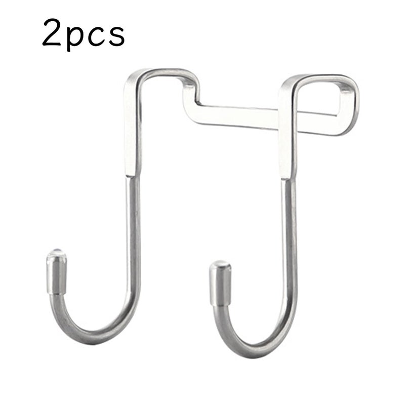 PRINKROOMY Over The Door Hooks, Stainless Steel Double Hooks, No Drill Cabinet Hooks for Kitchen Cabinet, Bathroom, Wardrobe, Office, Dormitory (2pcs) - Image 2