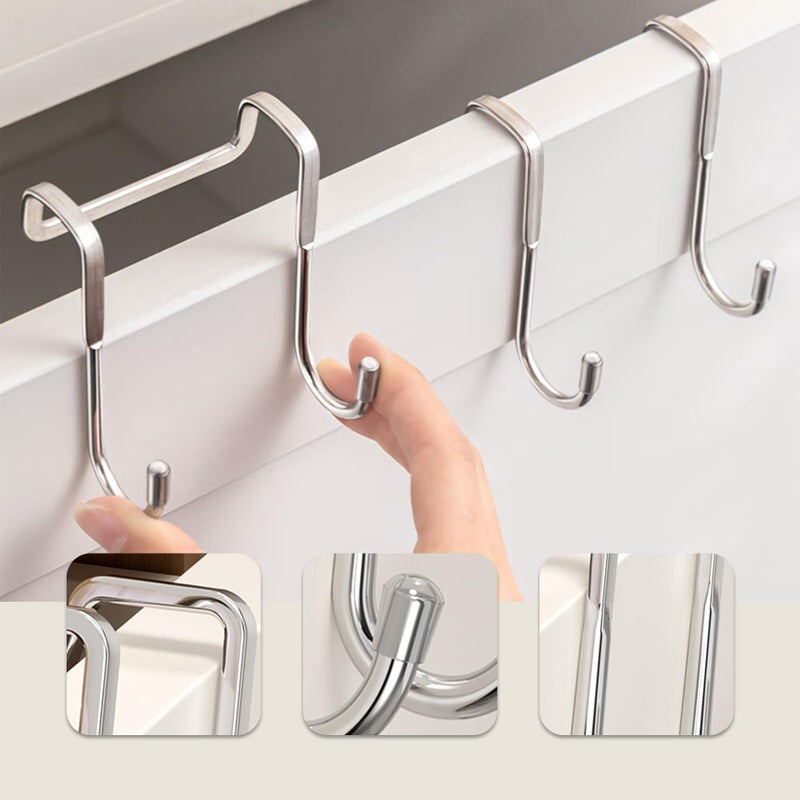 PRINKROOMY Over The Door Hooks, Stainless Steel Double Hooks, No Drill Cabinet Hooks for Kitchen Cabinet, Bathroom, Wardrobe, Office, Dormitory (2pcs) - Image 5