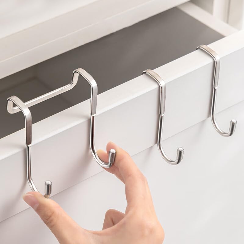 PRINKROOMY Over The Door Hooks, Stainless Steel Double Hooks, No Drill Cabinet Hooks for Kitchen Cabinet, Bathroom, Wardrobe, Office, Dormitory (2pcs) - Image 1