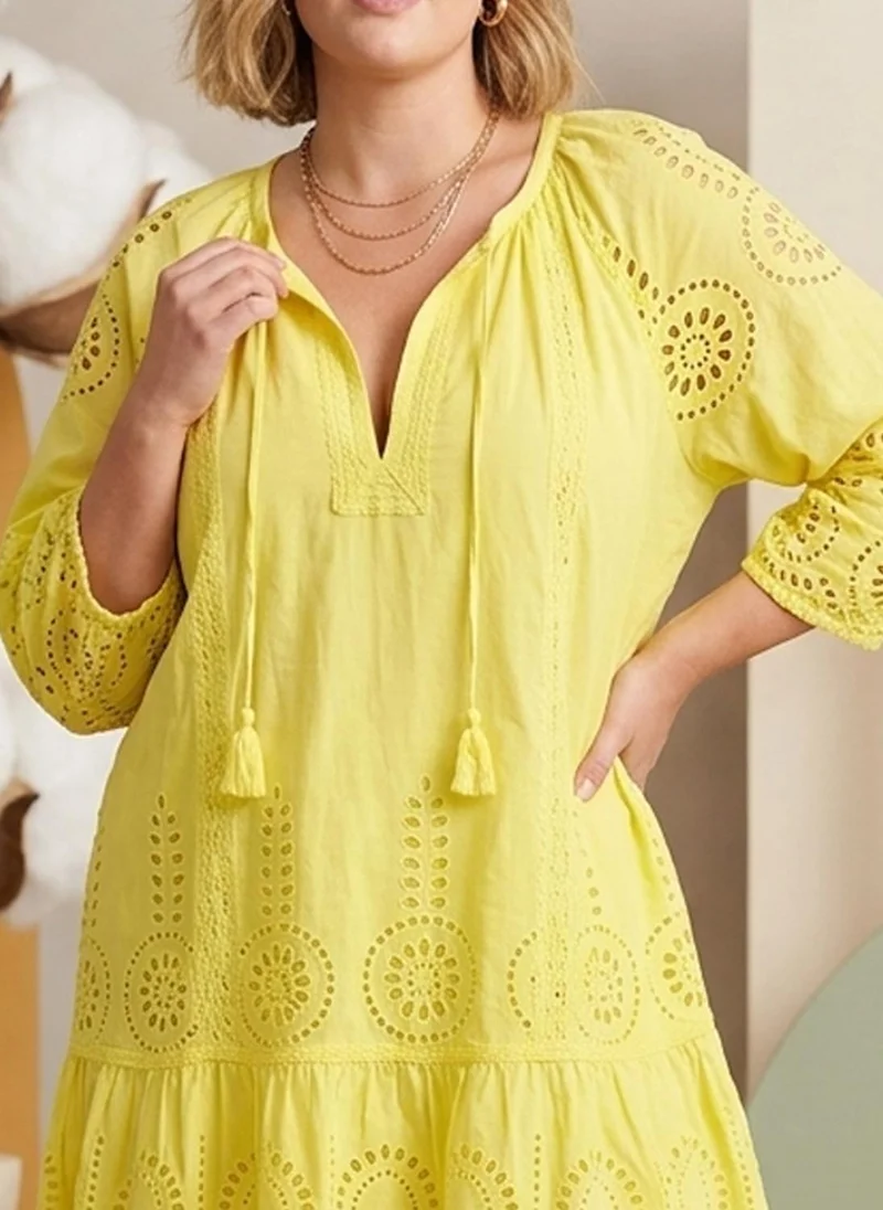 Alaya bright yellow Women   Cotton Midi Dress -AL3709 for Women | Best Price UAE