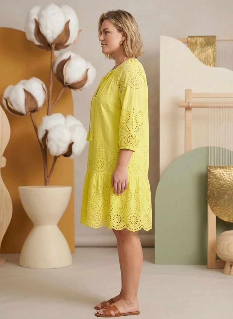 Alaya bright yellow Women   Cotton Midi Dress -AL3709 for Women | Best Price UAE