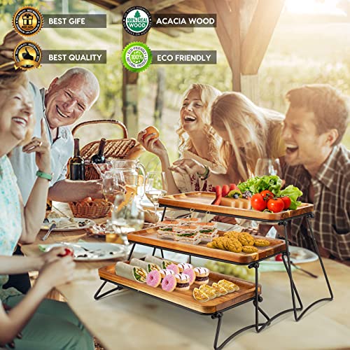 Manspdier 3 Tier Cupcake Stand and Towers Large Serving Tray for Party Acacia Wooden Dessert Table Display Set Decorative Tray Tiered Tray Decor Small Chees Charcuterie Boards Rustic Wood Serving Platters Trays - Image 2