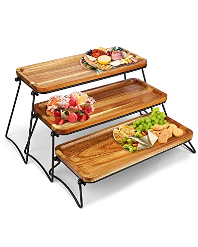 Manspdier 3 Tier Cupcake Stand and Towers Large Serving Tray for Party Acacia Wooden Dessert Table Display Set Decorative Tray Tiered Tray Decor Small Chees Charcuterie Boards Rustic Wood Serving Platters Trays - Image 1