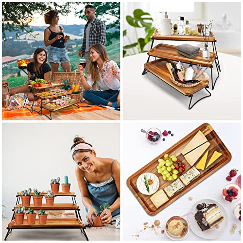 Manspdier 3 Tier Cupcake Stand and Towers Large Serving Tray for Party Acacia Wooden Dessert Table Display Set Decorative Tray Tiered Tray Decor Small Chees Charcuterie Boards Rustic Wood Serving Platters Trays - Image 3