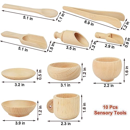Yowlieu 10 Pcs Wooden Sensory Bin Tools for Toddlers & Preschool Children, Montessori Sensory Wooden Toys Fine Motor Learning Pretend Play Sensory Tools for Kids - Image 2