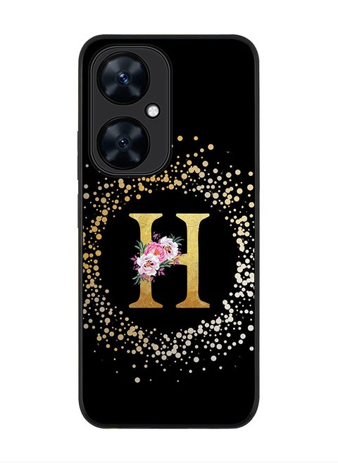 Rugged Black Edge case for Huawei nova 11i , Slim fit Rubber Edges Thin Cover - Custom Monogram Initial Letter Floral Pattern Alphabet - H (Black )
