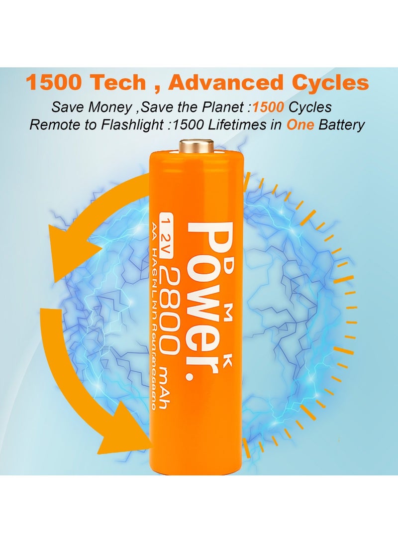 DMK Power Rechargeable Orange AA Batteries,2800mAh High Capacity Batteries 1.2V NiMH Low Self Discharge (4PCS) - Image 2
