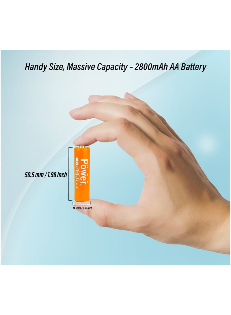 DMK Power Rechargeable Orange AA Batteries,2800mAh High Capacity Batteries 1.2V NiMH Low Self Discharge (4PCS) - Image 3