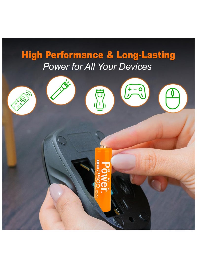 DMK Power Rechargeable Orange AA Batteries,2800mAh High Capacity Batteries 1.2V NiMH Low Self Discharge (4PCS) - Image 5