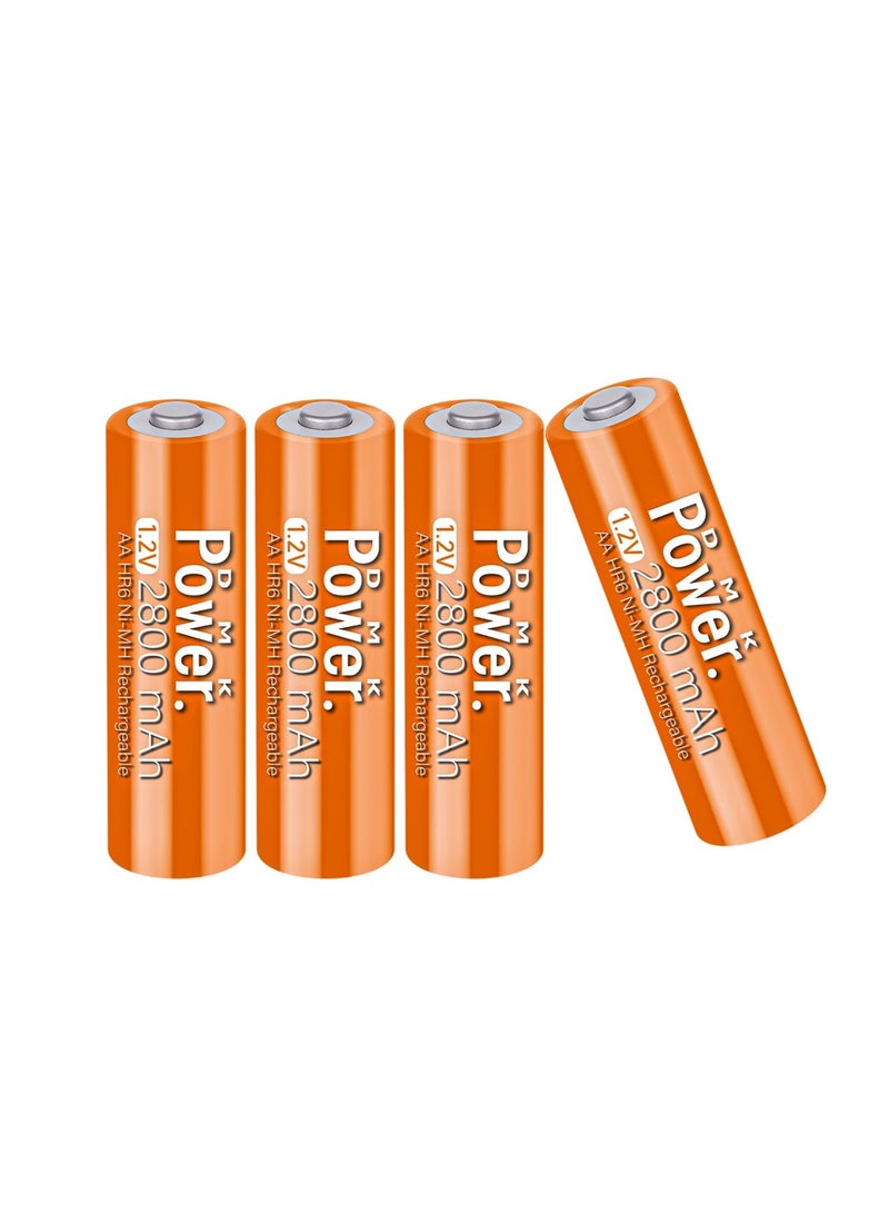 DMK Power Rechargeable Orange AA Batteries,2800mAh High Capacity Batteries 1.2V NiMH Low Self Discharge (4PCS) - Image 1