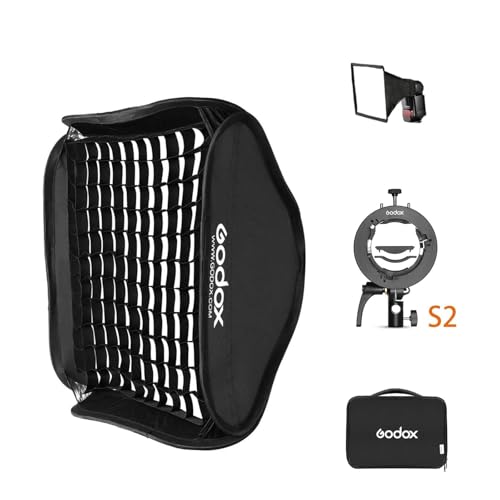 Godox مجموعة صندوق الضوء القابل للطي GODOX 32x32 بوصة / 80x80 سم مع شبكة، حامل فلاش Godox S2 من نوع S وقاعدة تركيب وحقيبة حمل لتصوير الفيديو الفوتوغرافي - Image 2
