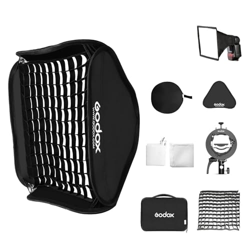 Godox مجموعة صندوق الضوء القابل للطي GODOX 32x32 بوصة / 80x80 سم مع شبكة، حامل فلاش Godox S2 من نوع S وقاعدة تركيب وحقيبة حمل لتصوير الفيديو الفوتوغرافي - Image 1