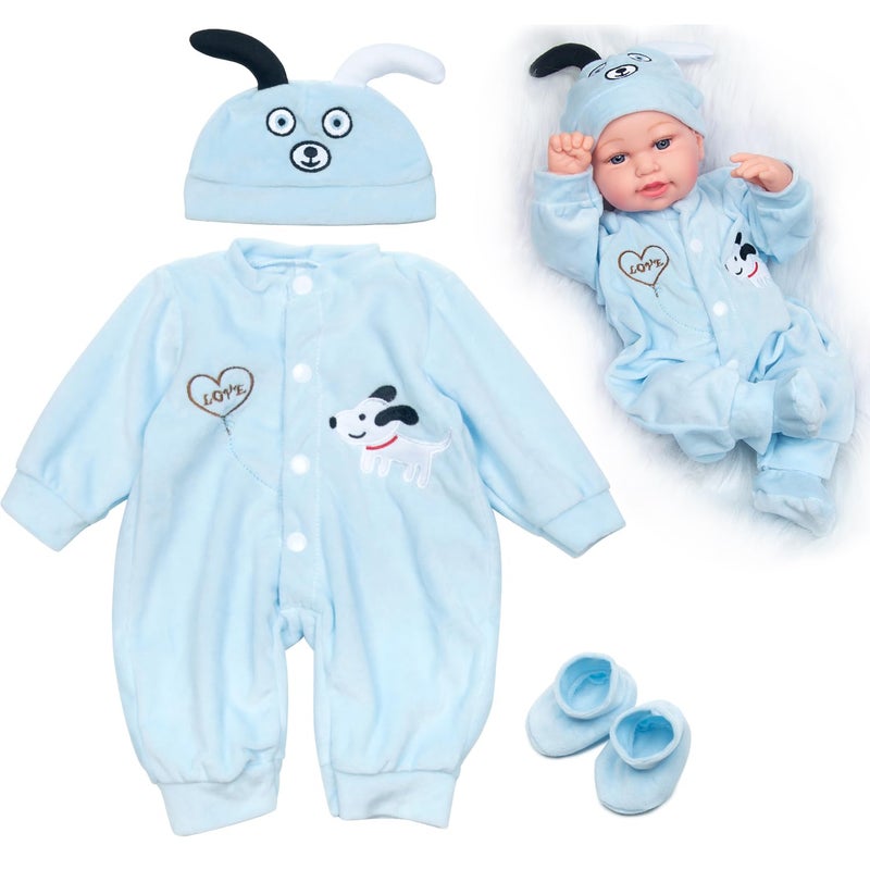 Pedolltree Reborn Baby Doll Clothes Blue Puppy 3 Pcs Set for 1720 Inch Baby Doll Clothes Outfits Accessories Newborn BoyGirl - Image 3