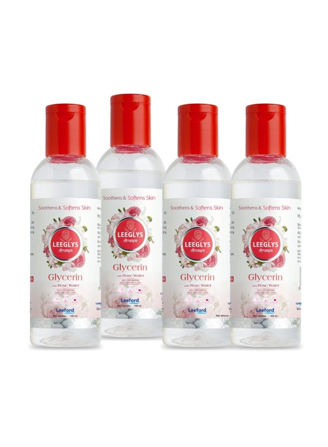 Leeford Leeglys Glycerin with Rose Water For Dry, Chapped, Damaged Skin & Diaper Rashes | Soothes, Softens & Locks in Moisture | Multipurpose Skin Protectant 100ml (Pack of 4) - Image 1