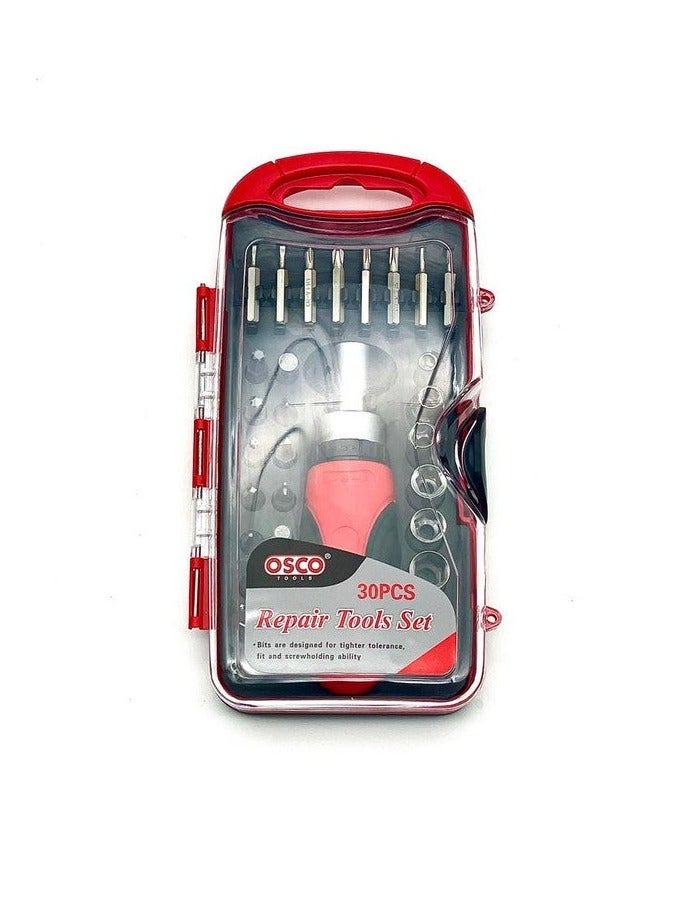 Automatic Screwdriver Set with 30-Piece Bit Kit – Multi-Purpose Ratcheting Screwdriver with Quick-Change Mechanism, Precision Bits, and Storage Case for Home, Workshop, and Repair Applications