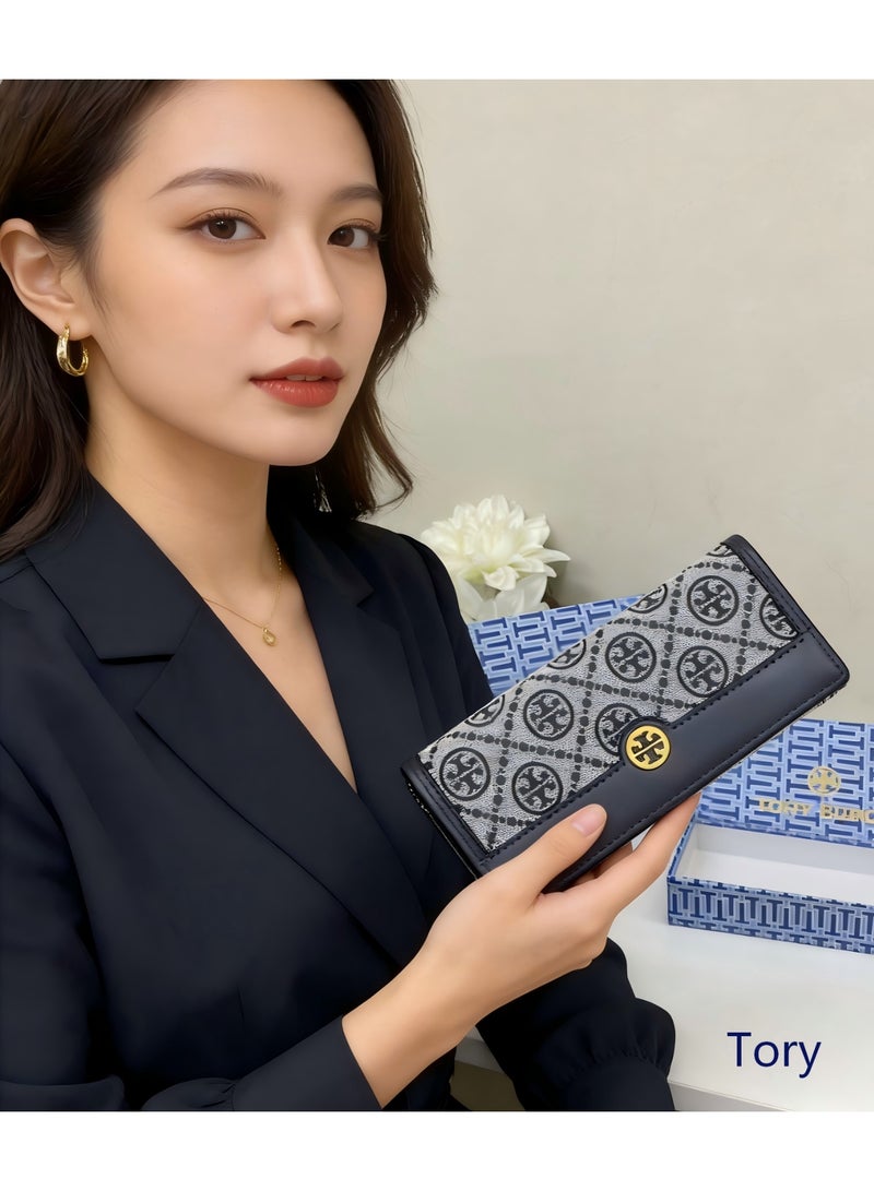 Tory Women's long wallet, elegant women's clutch, multi-card holder, classic pattern and logo - Image 3