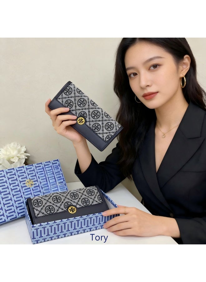 Tory Women's long wallet, elegant women's clutch, multi-card holder, classic pattern and logo - Image 2