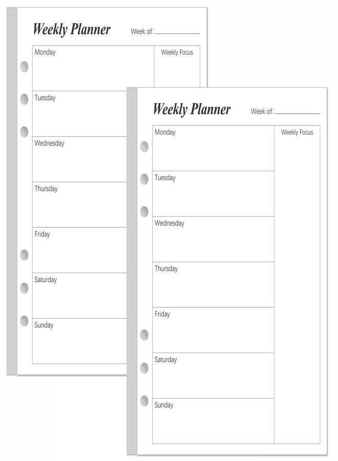 Yaridar (2-Pack) Weekly Planner Refills for A5 Binders - 106 Sheets/212 Pages Undated Weekly Planner, 6-Hole Punched, 100 gsm White Paper, Lasts 1 Year, Undated, 5.8" x 8.3", Black - Image 1