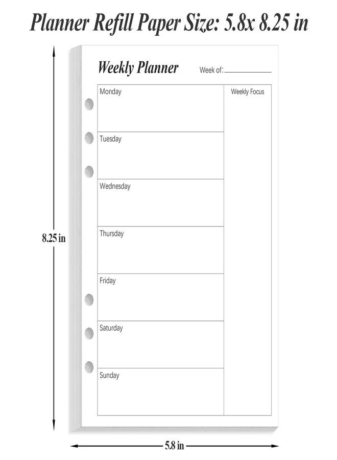 Yaridar (2-Pack) Weekly Planner Refills for A5 Binders - 106 Sheets/212 Pages Undated Weekly Planner, 6-Hole Punched, 100 gsm White Paper, Lasts 1 Year, Undated, 5.8" x 8.3", Black - Image 4