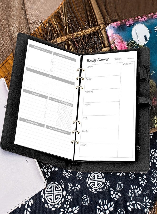 Yaridar (2-Pack) Weekly Planner Refills for A5 Binders - 106 Sheets/212 Pages Undated Weekly Planner, 6-Hole Punched, 100 gsm White Paper, Lasts 1 Year, Undated, 5.8" x 8.3", Black - Image 5