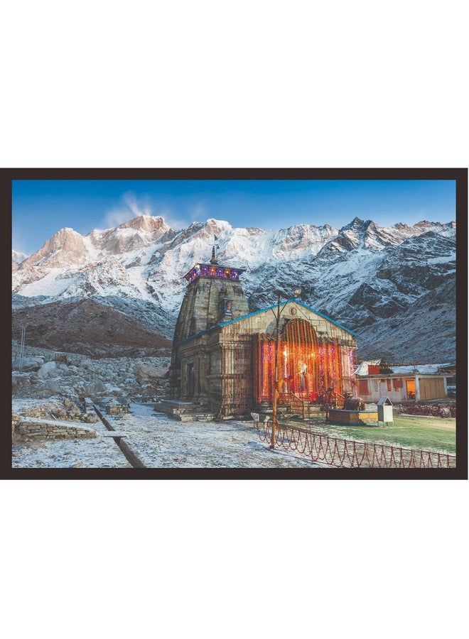 Mad Masters Kedarnath Temple Framed Photo, Bhagwan Lord Shiva Mandir Wall Hanging Home Decor Painting for Living Room & Bedroom Decoration (18 x 12 Inch,Paper) - Image 1