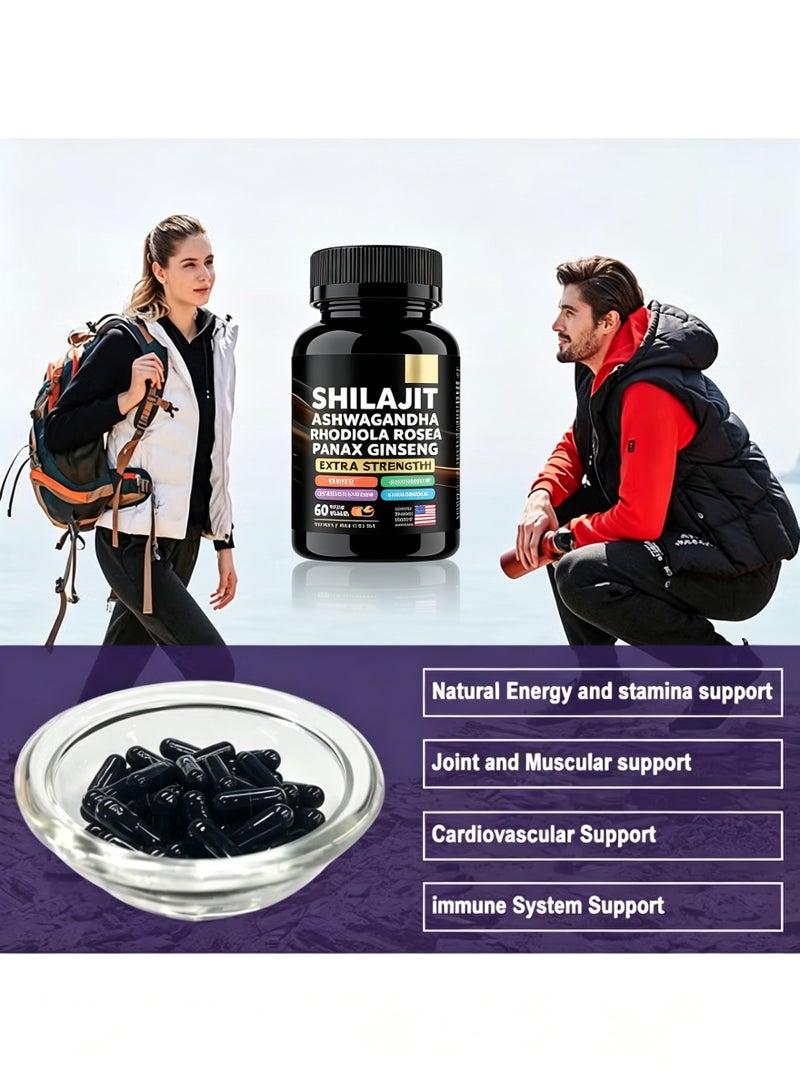 DAZZEL Shilajit Ashwagandha Rhodiola Rosea Panax Ginseng 15250 mg Extra Strength Turmeric Stinging Nettle Cordyceps Mushroom Ginkgo Biloba 60 Veggie Capsules Dietary Supplement - Image 5