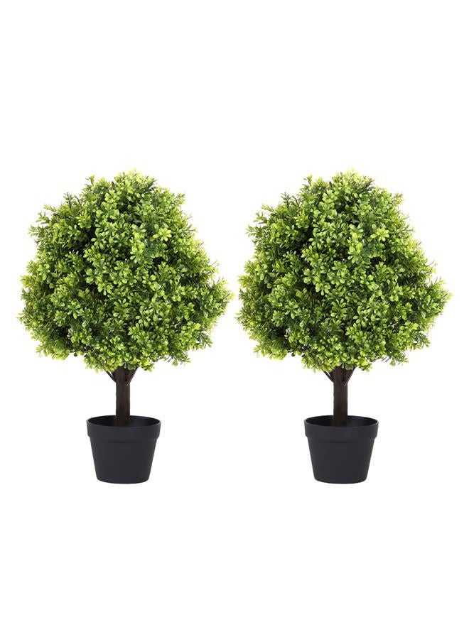 Azoco 2.3ft Topiary Trees Artificial Outdoor 2 Pack Faux Boxwood Plants Outside Set of 2 Fake Bushes and Shrubs for Front Porch Garden Patio Decor - Image 1