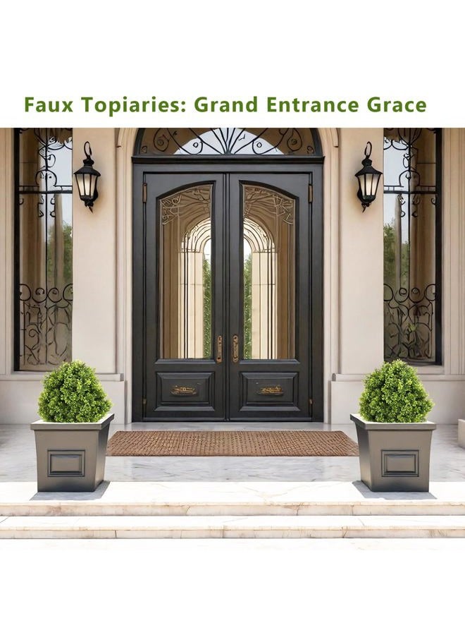 Azoco 2.3ft Topiary Trees Artificial Outdoor 2 Pack Faux Boxwood Plants Outside Set of 2 Fake Bushes and Shrubs for Front Porch Garden Patio Decor - Image 3