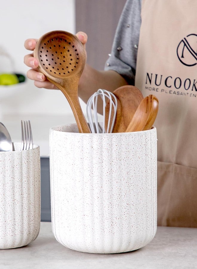 Nucookery حامل أدوات مطبخ سيراميكي من نوكوكيري، مناسب لسطح العمل، أواني طهي كبيرة بحجم 7.2 بوصة لسطح المطبخ، ديكور مطبخ ريفي (لون رملي) - Image 3