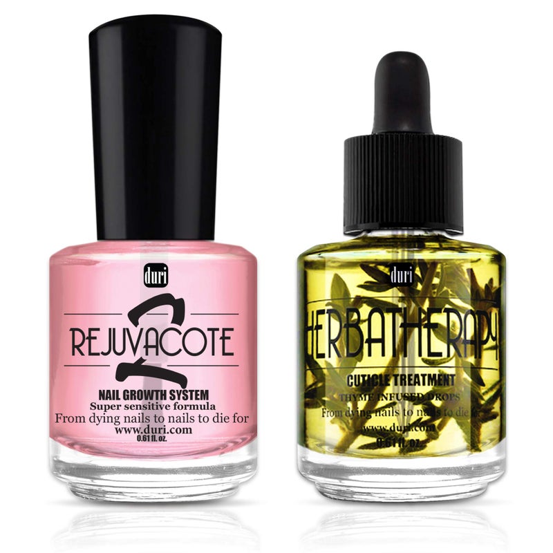duri Rejuvacote 2 Nail Growth System Base and Top Coat, Herbatherapy Cuticle Treatment Drops - Damaged Cuticles Repair, Growth, Healthier, Stronger Nails, Strengthener (Combo Pack) - Image 1